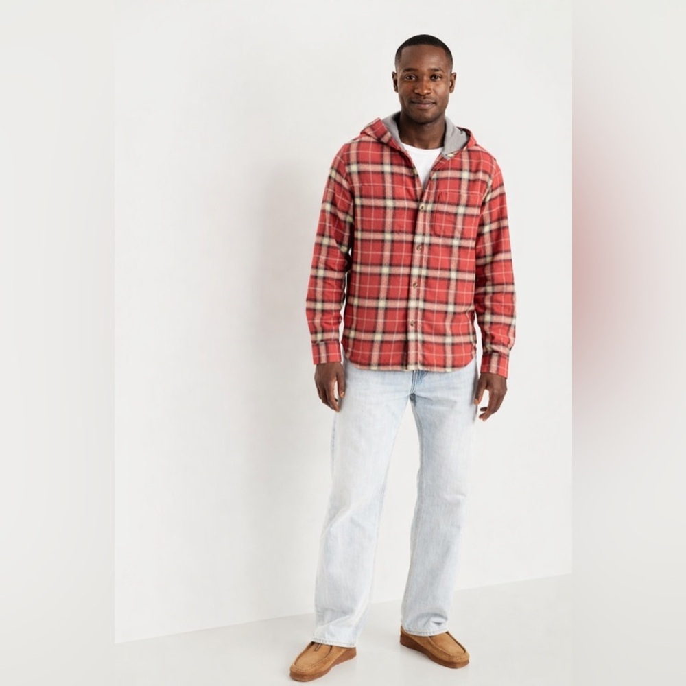 NWT Old Navy Hooded Long Sleeve Button Down Men’s Flannel Size XL 100% Cotton